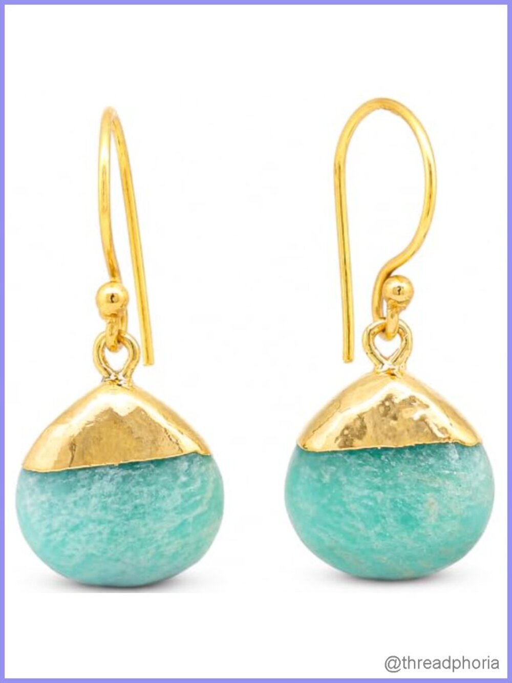 Genuine Amazonite Teardrop Dangle Earrings, 14k Gold Plated, Hypoallergenic,
